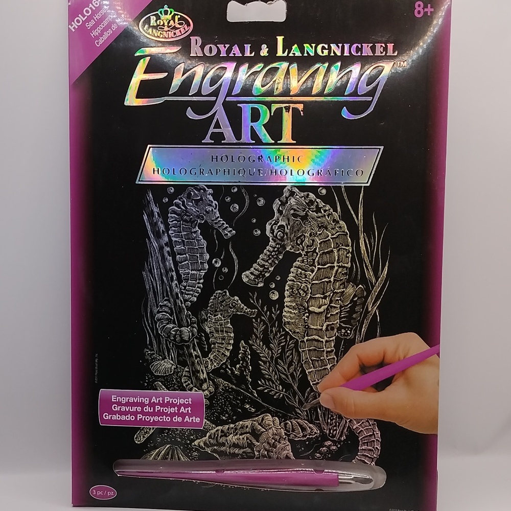 Royal & Langnickel Engraving Art Kit Holographic SEAHORSES 8x10 SEALED